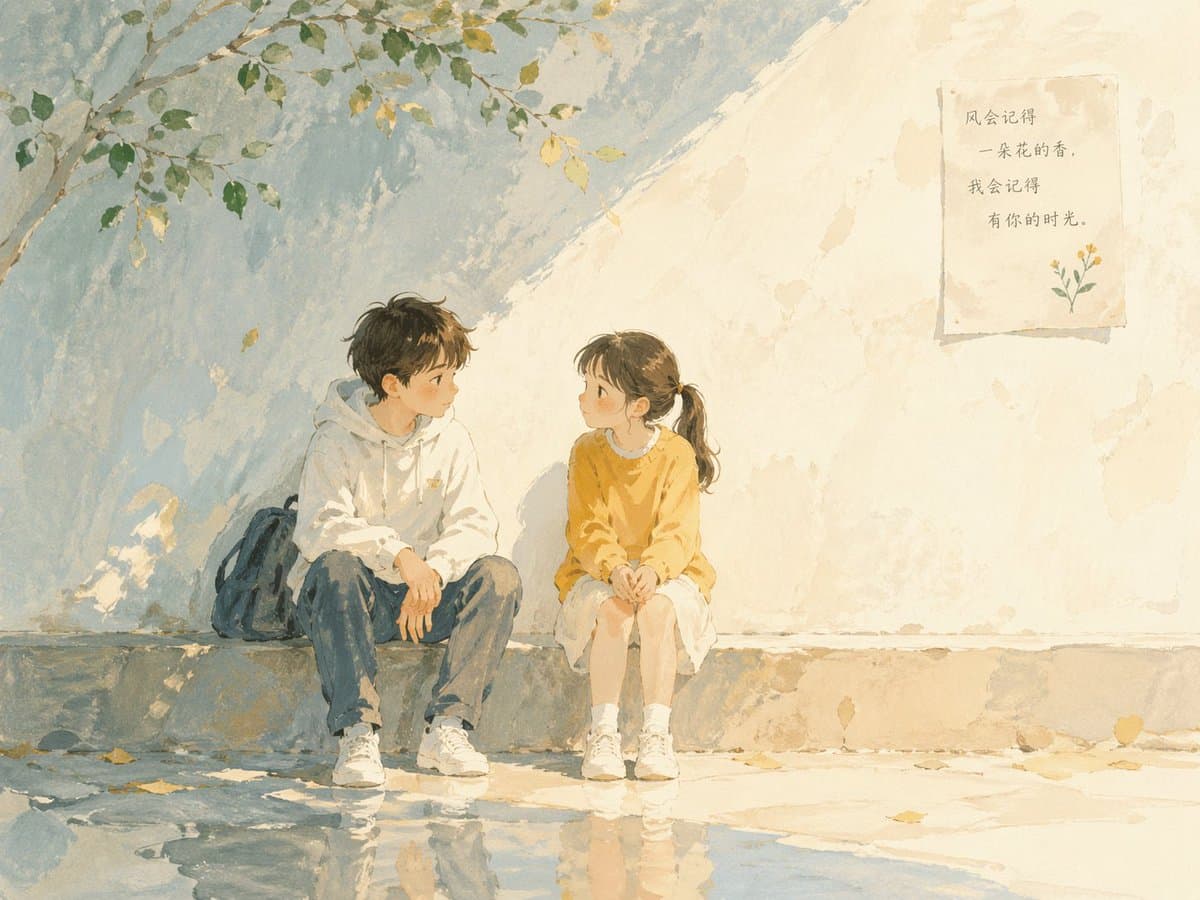 孩童对话与手绘诗意水彩