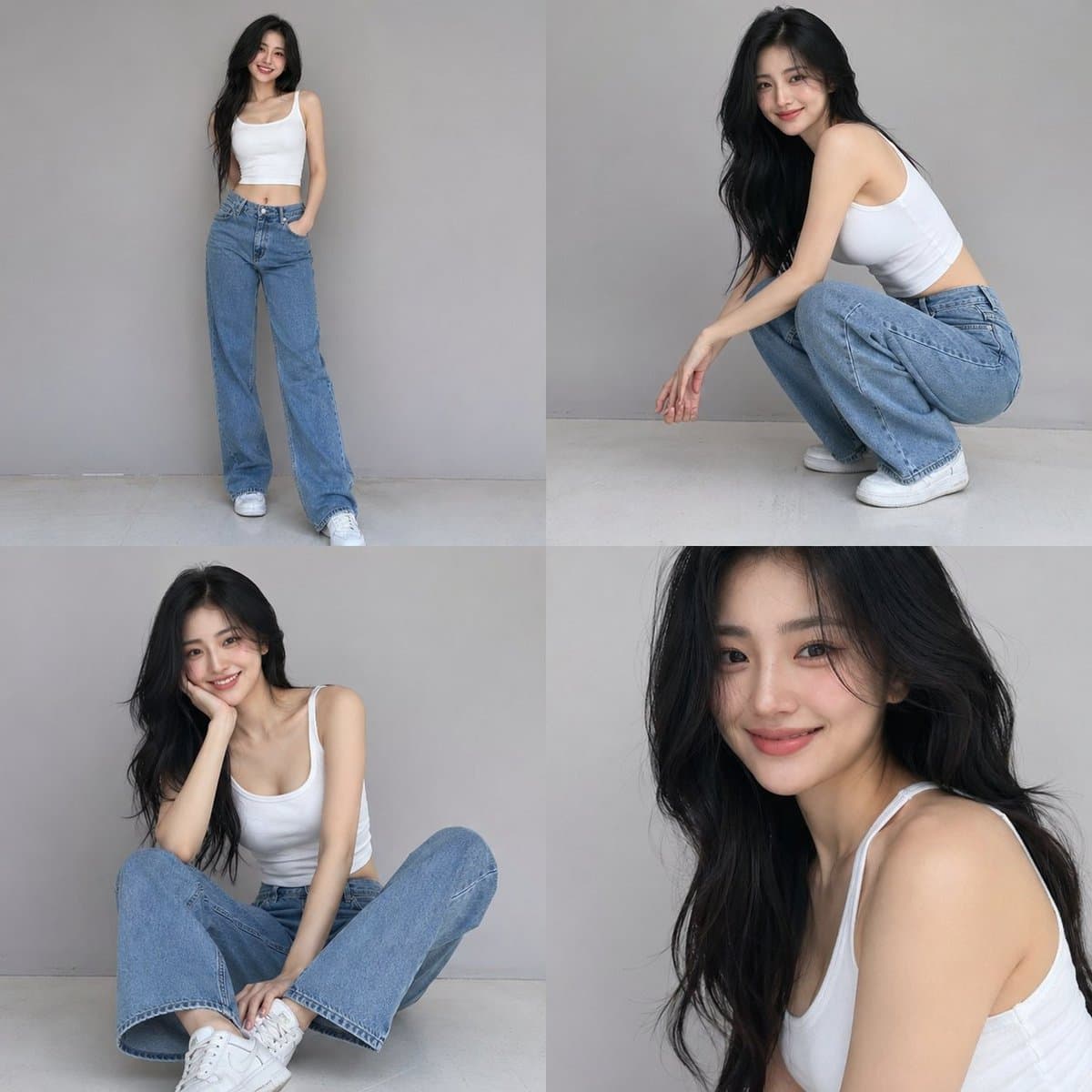 智能手机四宫格时尚人像