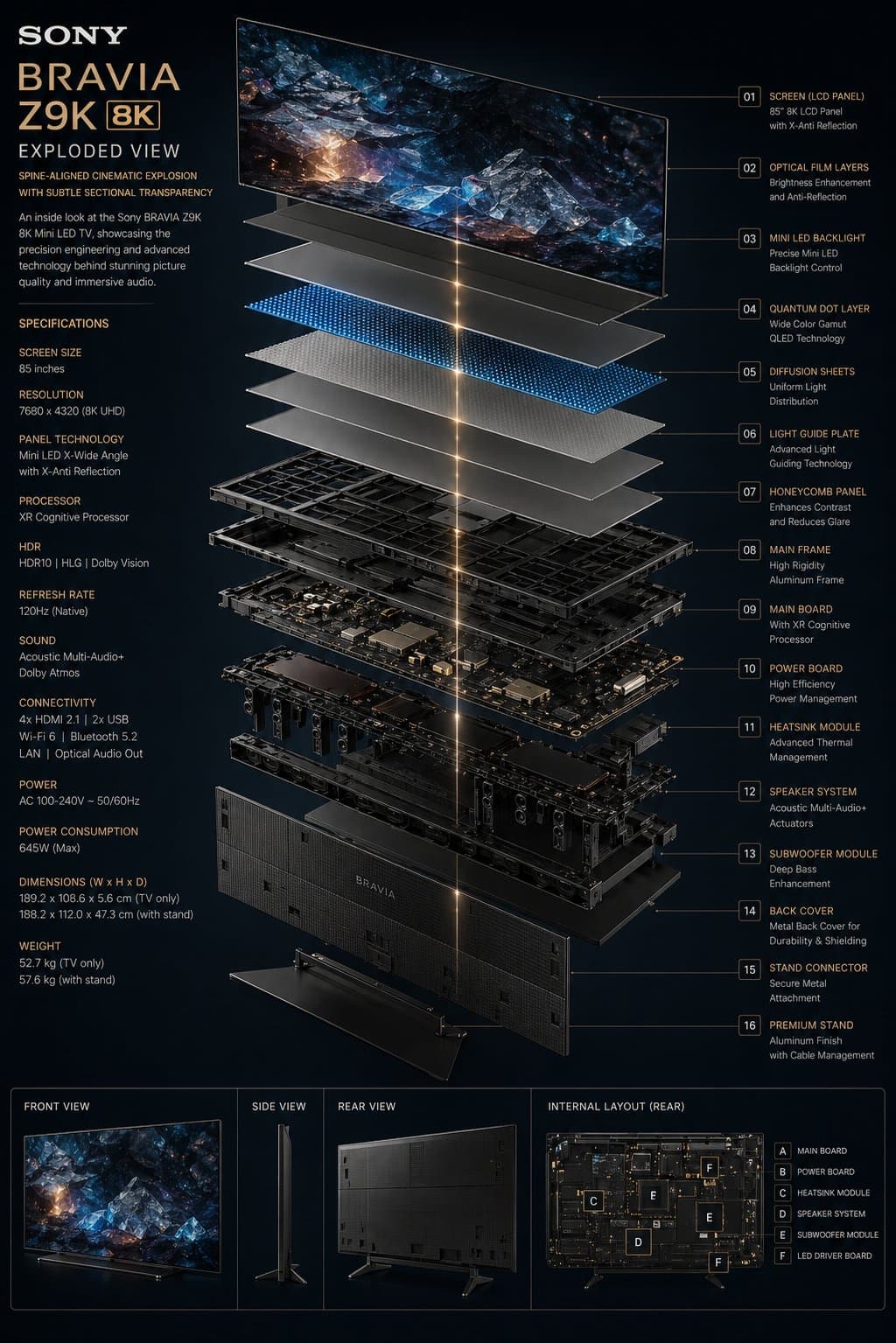 索尼BRAVIA 8K Mini LED电视3D爆炸图 - 图片 2